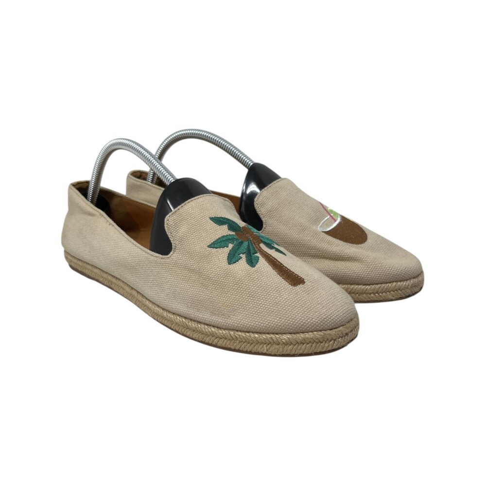 J.Crew Flats Shoes Women's Size 11 Beige Canvas Palm Tree Coconut Espadrille